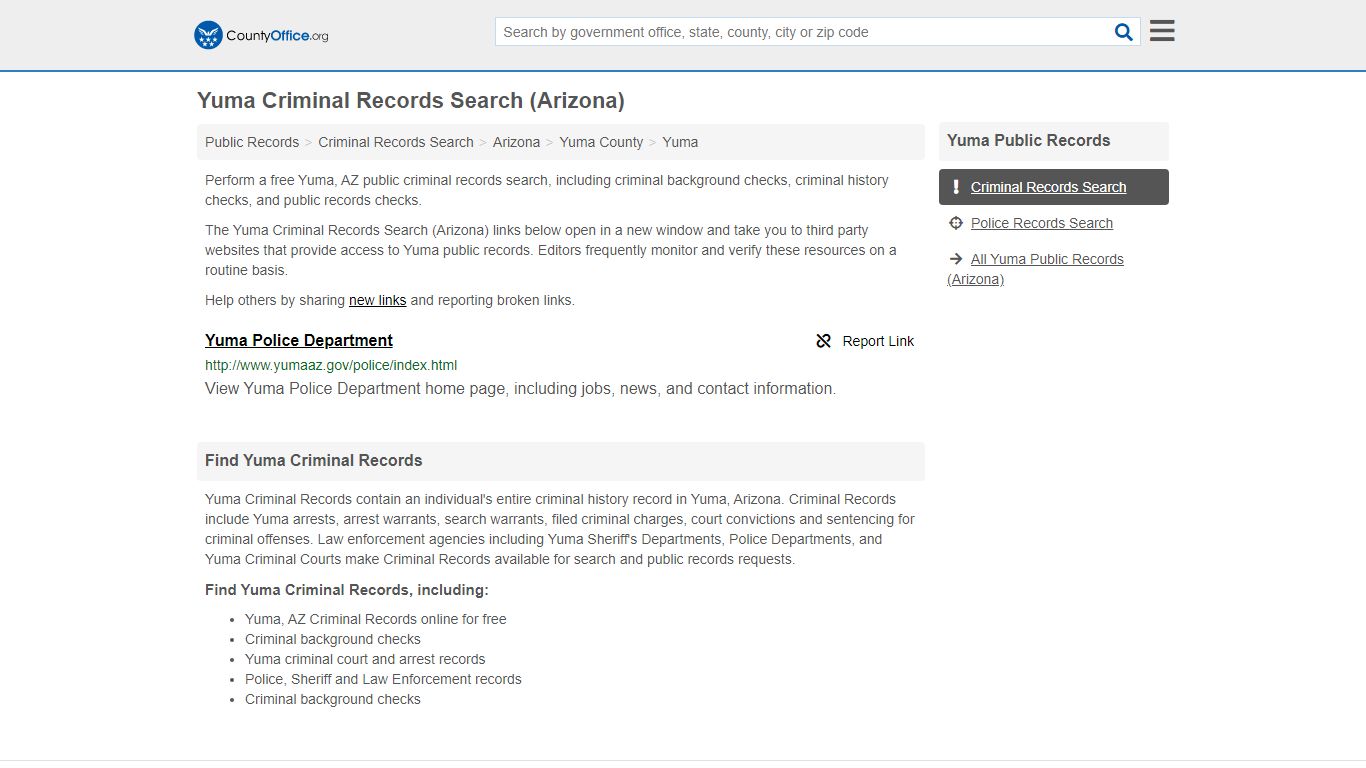 Yuma Criminal Records Search (Arizona) - County Office