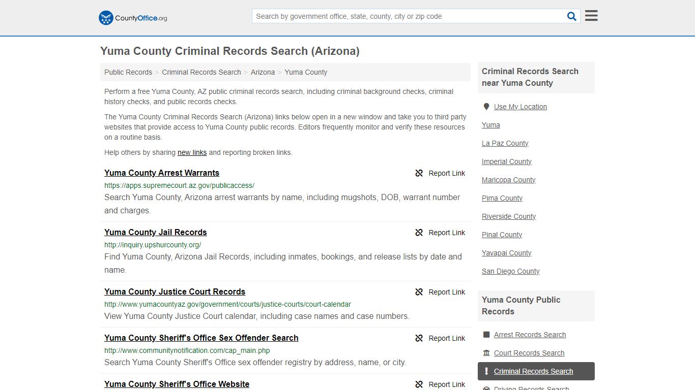 Yuma County Criminal Records Search (Arizona) - County Office